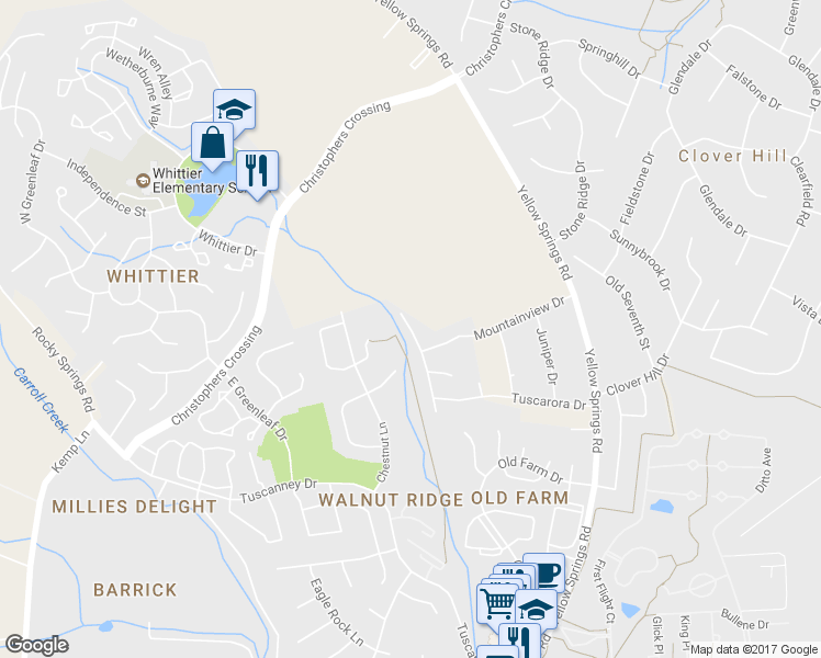 map of restaurants, bars, coffee shops, grocery stores, and more near 1823 Tuscarora Court in Frederick