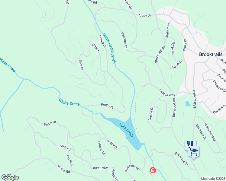 map of restaurants, bars, coffee shops, grocery stores, and more near 26455 Poppy Drive in Willits