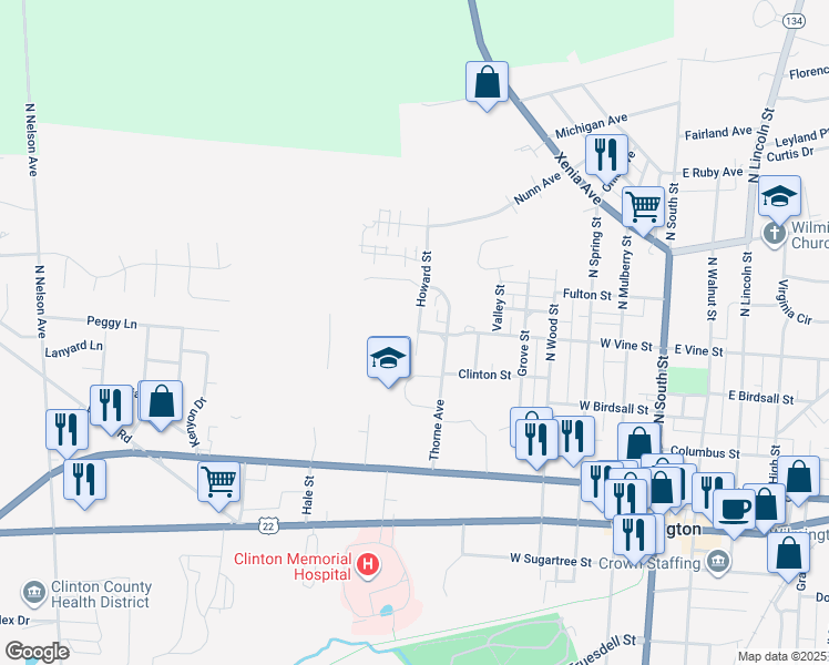 map of restaurants, bars, coffee shops, grocery stores, and more near 443 Howard Street in Wilmington
