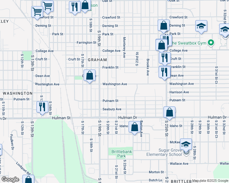 map of restaurants, bars, coffee shops, grocery stores, and more near 1466 South 21st Street in Terre Haute