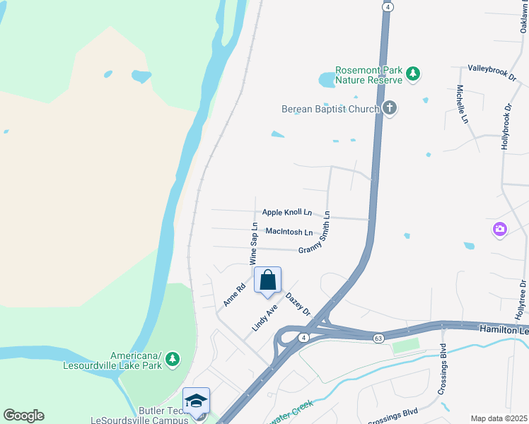 map of restaurants, bars, coffee shops, grocery stores, and more near 3006 Apple Knoll Lane in Middletown