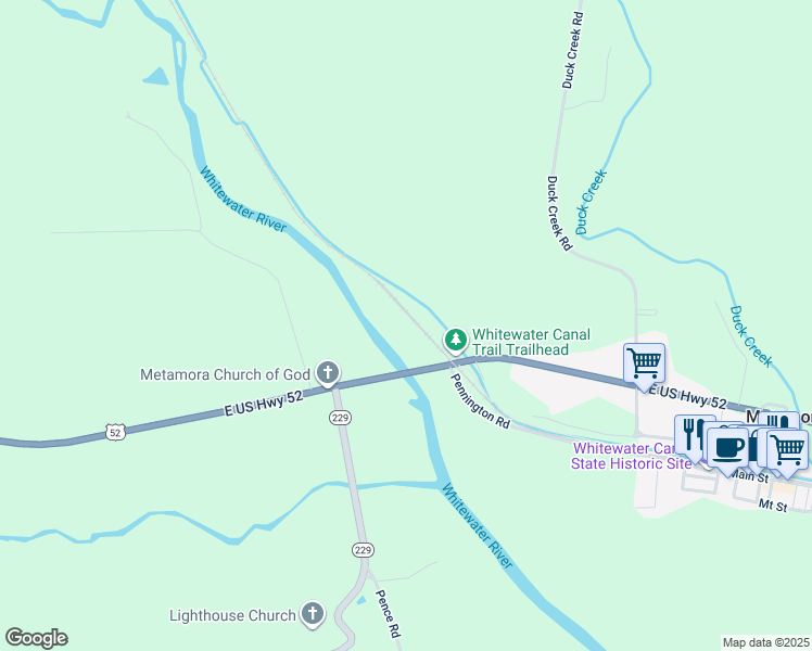 map of restaurants, bars, coffee shops, grocery stores, and more near 19201 U.S. 52 in Metamora