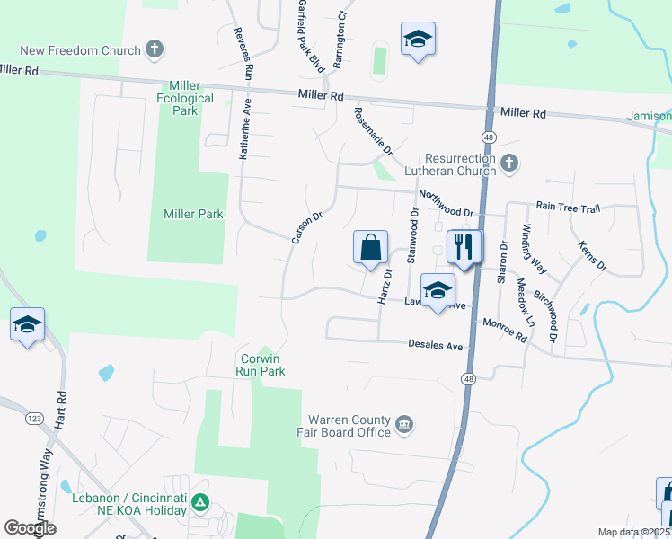 map of restaurants, bars, coffee shops, grocery stores, and more near 209 Hallie Court in Lebanon