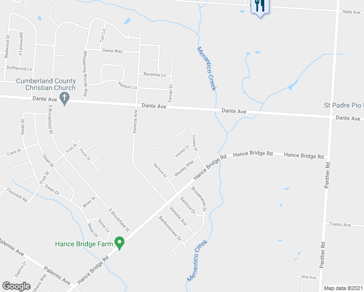 map of restaurants, bars, coffee shops, grocery stores, and more near 3730 Halsey Court in Vineland