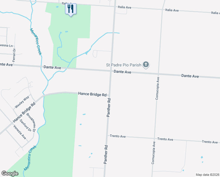 map of restaurants, bars, coffee shops, grocery stores, and more near 2166 Panther Road in Vineland