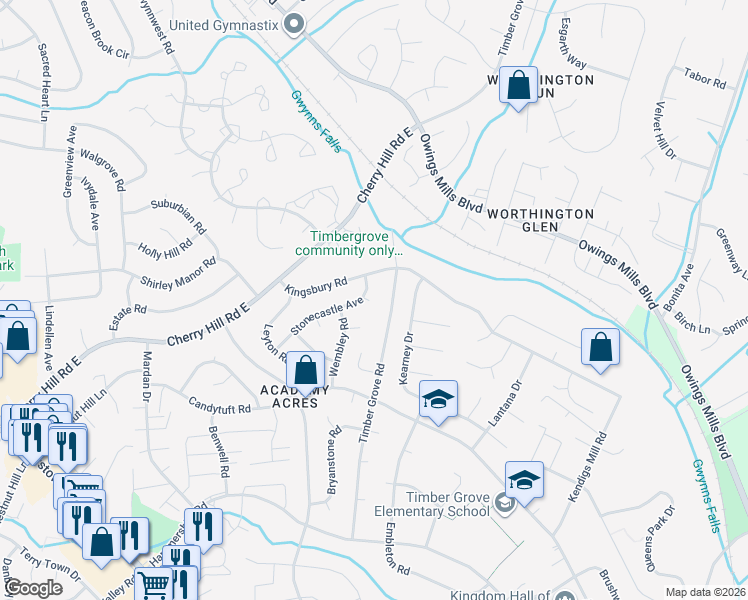 map of restaurants, bars, coffee shops, grocery stores, and more near 335 Stonecastle Avenue in Reisterstown