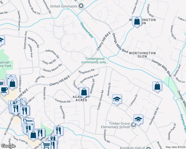 map of restaurants, bars, coffee shops, grocery stores, and more near 332 Stonecastle Avenue in Reisterstown