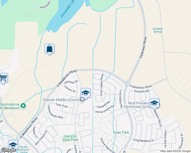 map of restaurants, bars, coffee shops, grocery stores, and more near 9050 Vista Verde Road in Reno