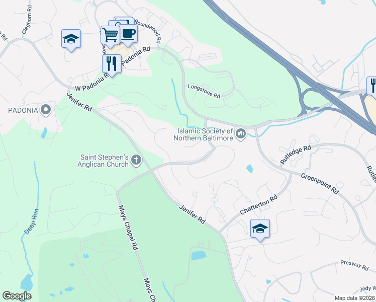 map of restaurants, bars, coffee shops, grocery stores, and more near 633 Lavenham Court in Lutherville-Timonium