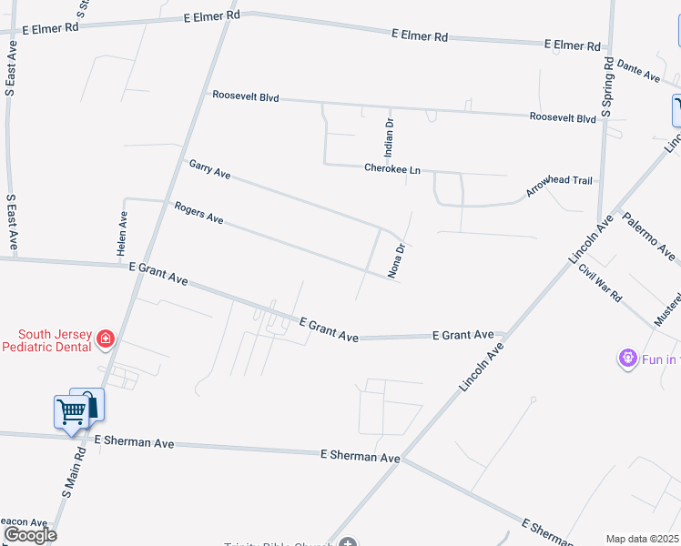 map of restaurants, bars, coffee shops, grocery stores, and more near 1385 Rogers Ave in Vineland
