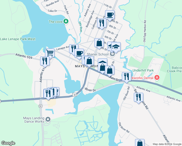 map of restaurants, bars, coffee shops, grocery stores, and more near 40 Pennington Avenue in Hamilton Township