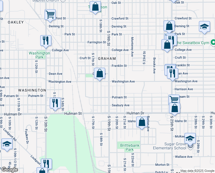 map of restaurants, bars, coffee shops, grocery stores, and more near 1447 South 19th Street in Terre Haute