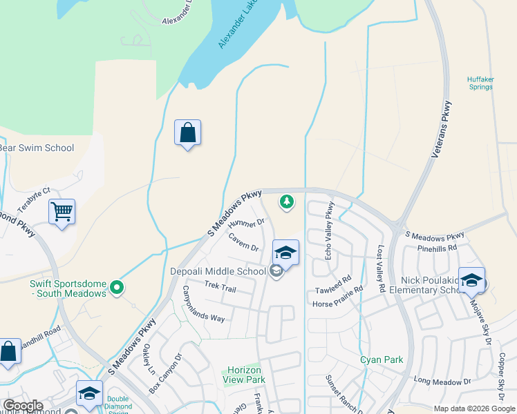 map of restaurants, bars, coffee shops, grocery stores, and more near 9050 Jack Hammer Drive in Reno