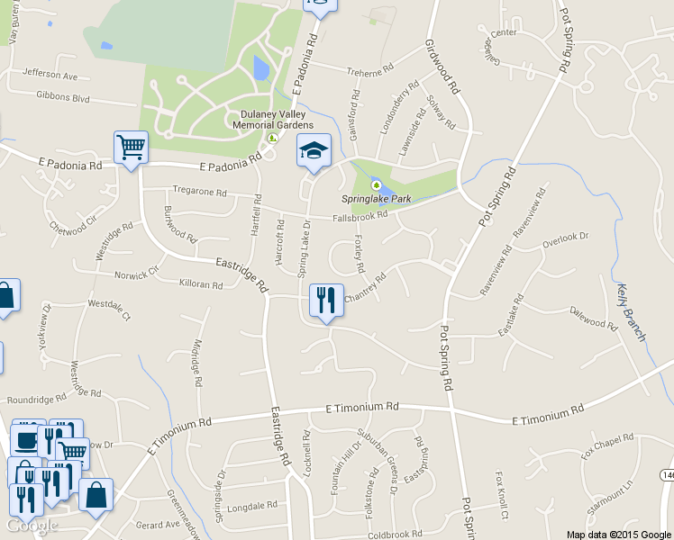 map of restaurants, bars, coffee shops, grocery stores, and more near 207 Brackenwood Court in Lutherville-Timonium