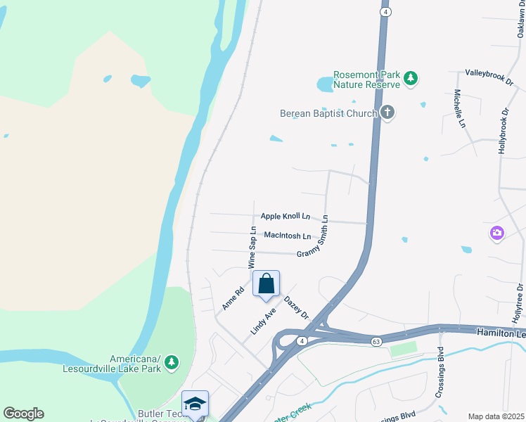 map of restaurants, bars, coffee shops, grocery stores, and more near 3006 Apple Knoll Lane in Middletown