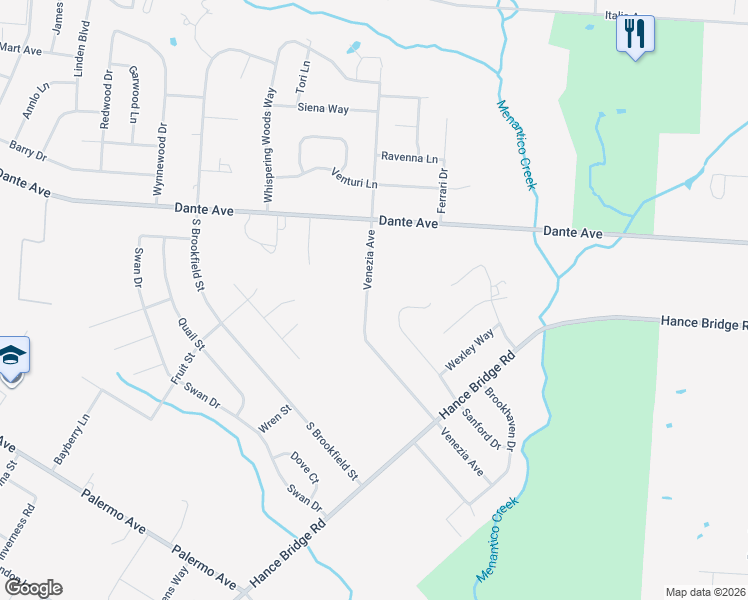 map of restaurants, bars, coffee shops, grocery stores, and more near 2160 Venezia Avenue in Vineland