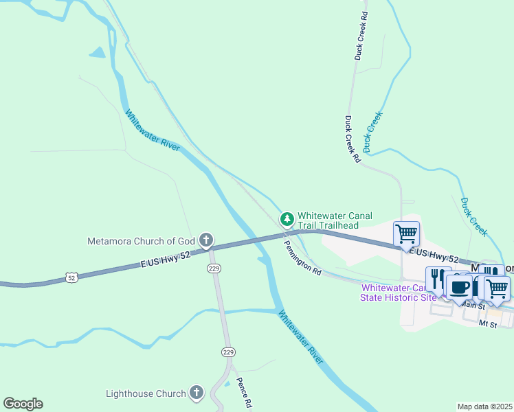 map of restaurants, bars, coffee shops, grocery stores, and more near 19201 U.S. 52 in Metamora