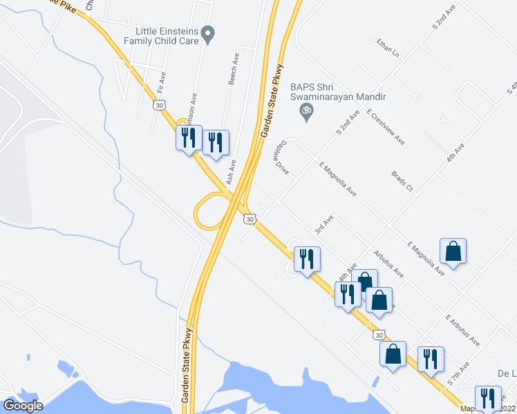 map of restaurants, bars, coffee shops, grocery stores, and more near 741 South 2nd Avenue in Galloway