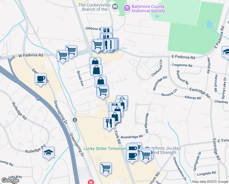 map of restaurants, bars, coffee shops, grocery stores, and more near 11 Talbott Ave in Lutherville-Timonium