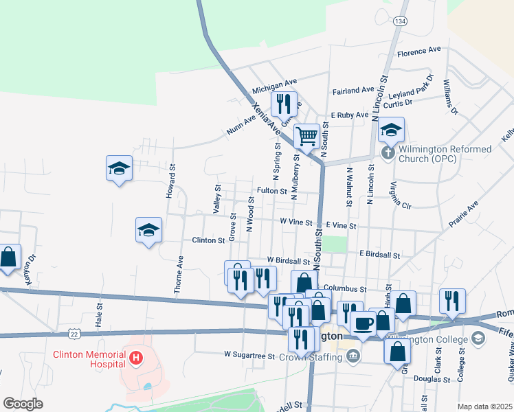 map of restaurants, bars, coffee shops, grocery stores, and more near 442 North Wood Street in Wilmington