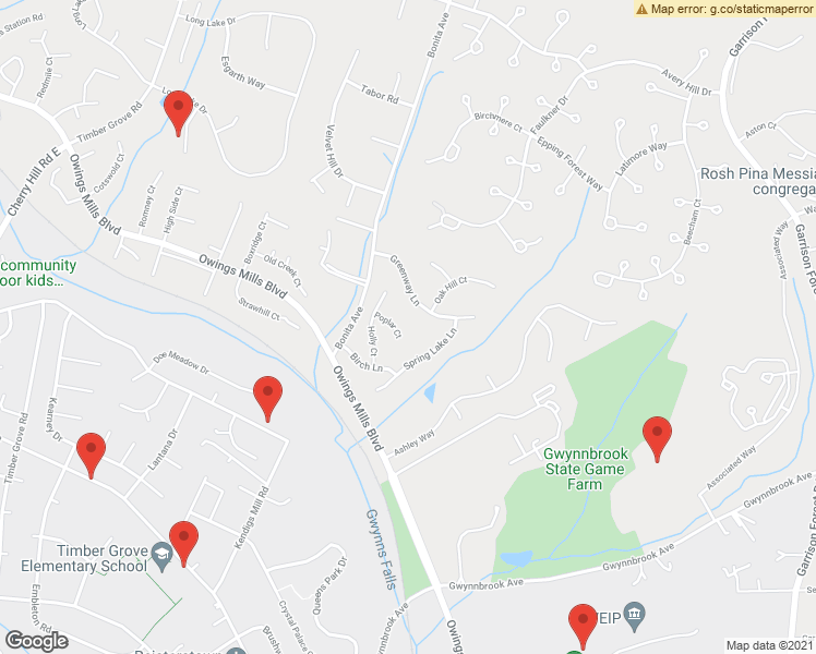 map of restaurants, bars, coffee shops, grocery stores, and more near 7 Poplar Court in Owings Mills
