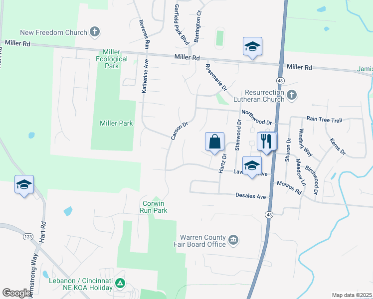 map of restaurants, bars, coffee shops, grocery stores, and more near 209 Hallie Court in Lebanon