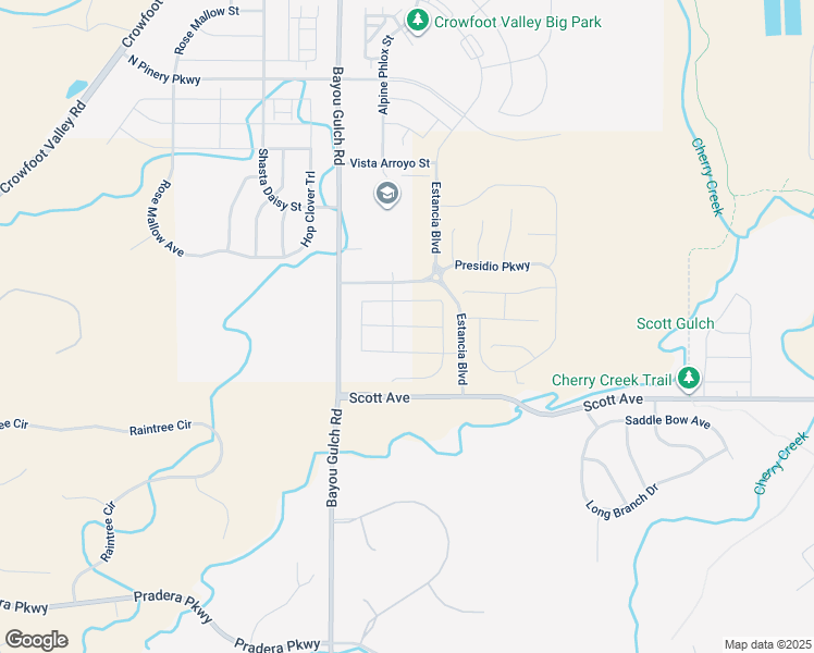map of restaurants, bars, coffee shops, grocery stores, and more near Palmia Lane in Parker