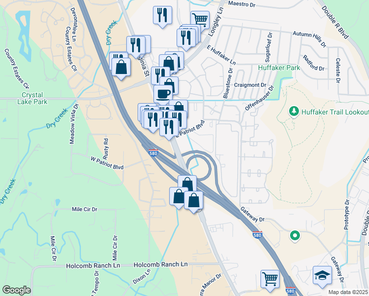 map of restaurants, bars, coffee shops, grocery stores, and more near 8500-8850 S Virginia St in Reno