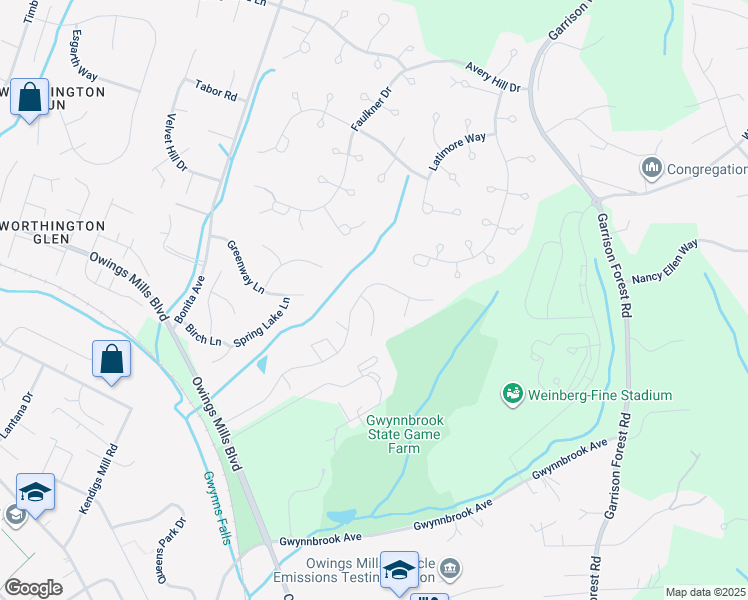 map of restaurants, bars, coffee shops, grocery stores, and more near 3 Red Maple Court in Owings Mills