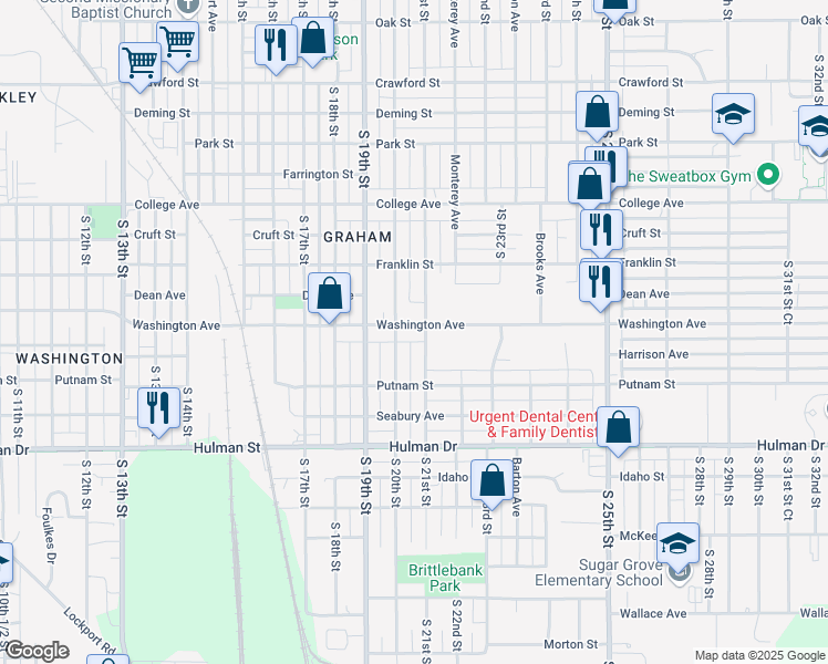 map of restaurants, bars, coffee shops, grocery stores, and more near 2015 Washington Avenue in Terre Haute