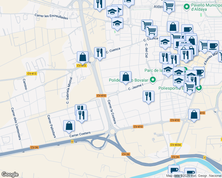 map of restaurants, bars, coffee shops, grocery stores, and more near in Valencia