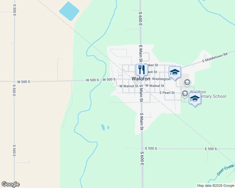 map of restaurants, bars, coffee shops, grocery stores, and more near 401 West Pearl Street in Waldron