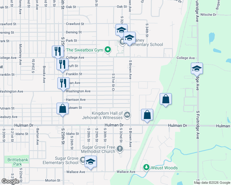map of restaurants, bars, coffee shops, grocery stores, and more near 1451-1499 South 31st Street in Terre Haute