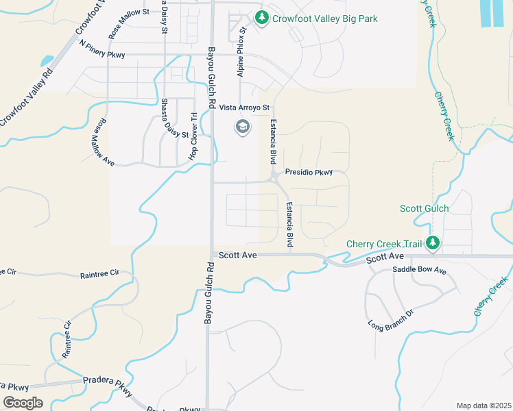 map of restaurants, bars, coffee shops, grocery stores, and more near Palmia Lane in Parker