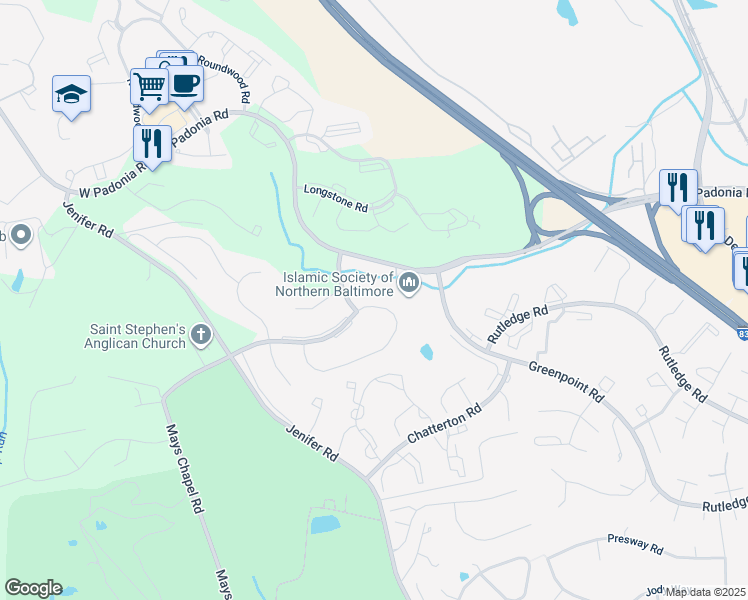 map of restaurants, bars, coffee shops, grocery stores, and more near 684 Budleigh Circle in Lutherville-Timonium