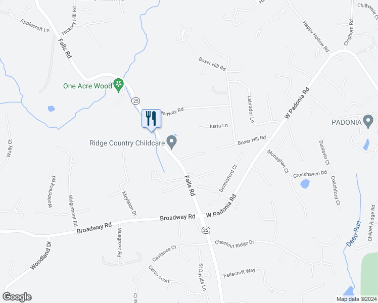 map of restaurants, bars, coffee shops, grocery stores, and more near 11911 Falls Road in Cockeysville