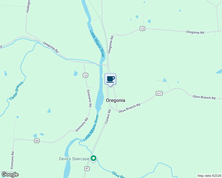 map of restaurants, bars, coffee shops, grocery stores, and more near in Oregonia