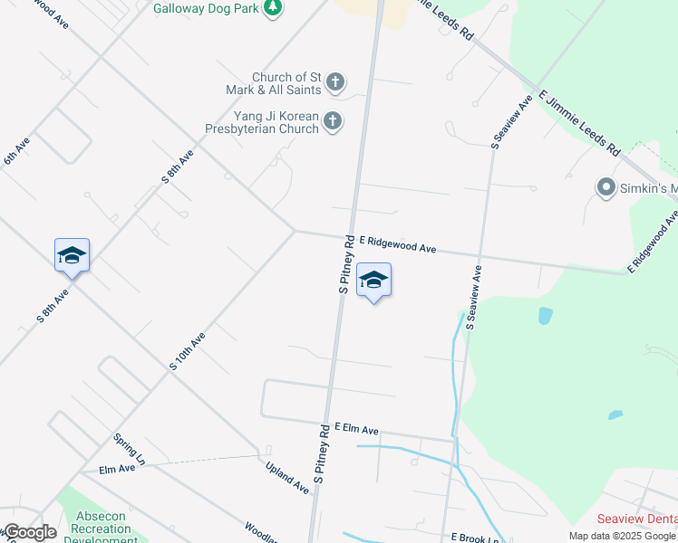 map of restaurants, bars, coffee shops, grocery stores, and more near 503 South Pitney Road in Galloway
