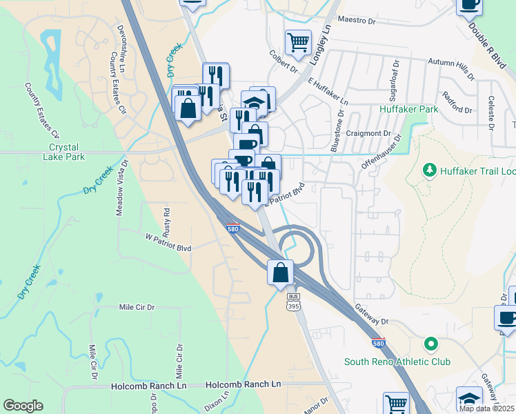 map of restaurants, bars, coffee shops, grocery stores, and more near 8175 South Virginia Street in Reno
