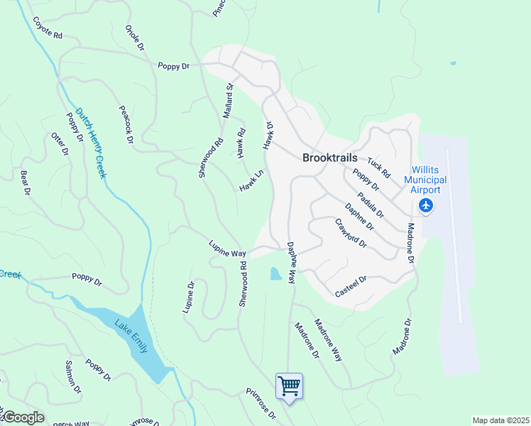 map of restaurants, bars, coffee shops, grocery stores, and more near 25932 Hawk Drive in Willits