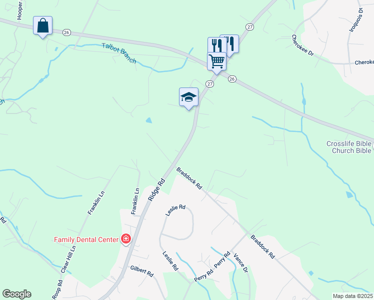 map of restaurants, bars, coffee shops, grocery stores, and more near 4367 Ridge Road in Mount Airy