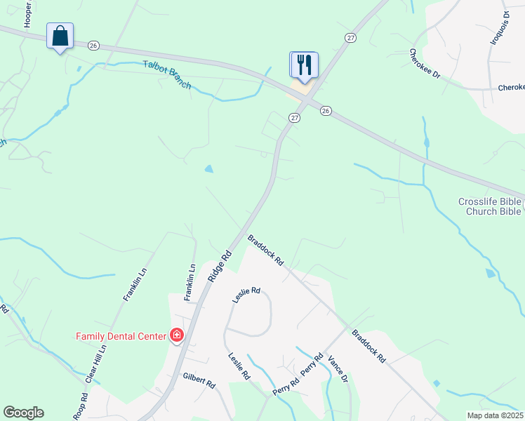 map of restaurants, bars, coffee shops, grocery stores, and more near 4367 Ridge Road in Mount Airy