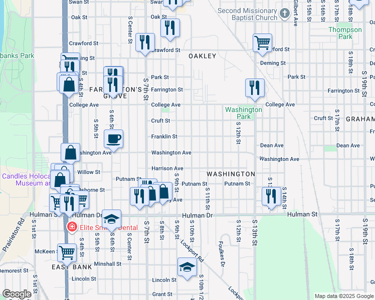 map of restaurants, bars, coffee shops, grocery stores, and more near 1315 South 10th Street in Terre Haute