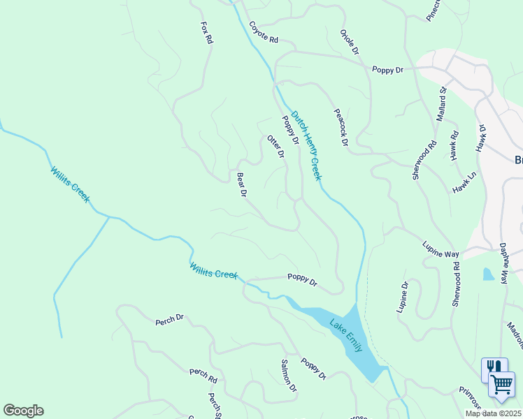 map of restaurants, bars, coffee shops, grocery stores, and more near 26901 Bear Drive in Willits
