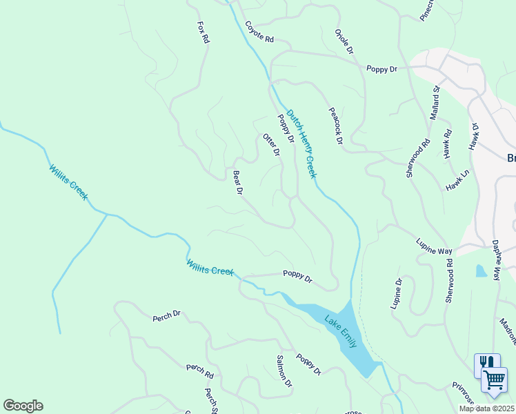 map of restaurants, bars, coffee shops, grocery stores, and more near 26901 Bear Drive in Willits