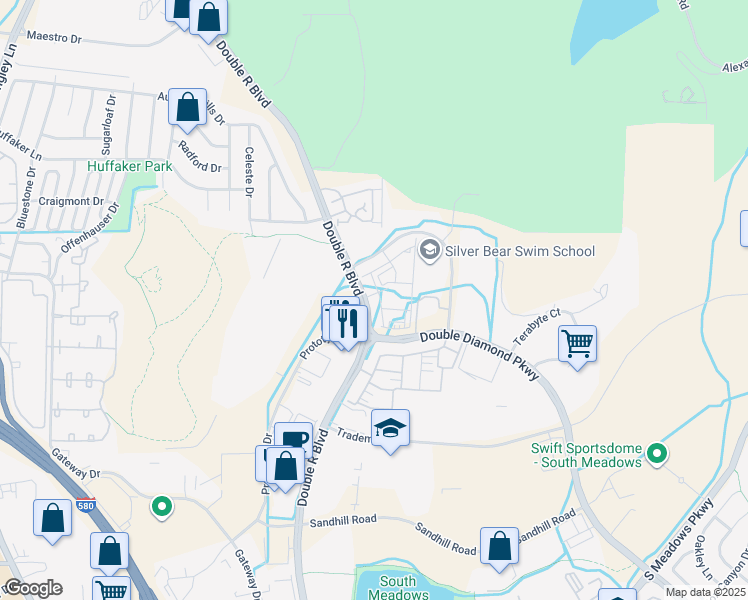 map of restaurants, bars, coffee shops, grocery stores, and more near 9200 Double R Boulevard in Reno