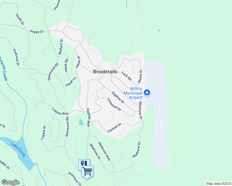 map of restaurants, bars, coffee shops, grocery stores, and more near 1573 Padula Drive in Willits
