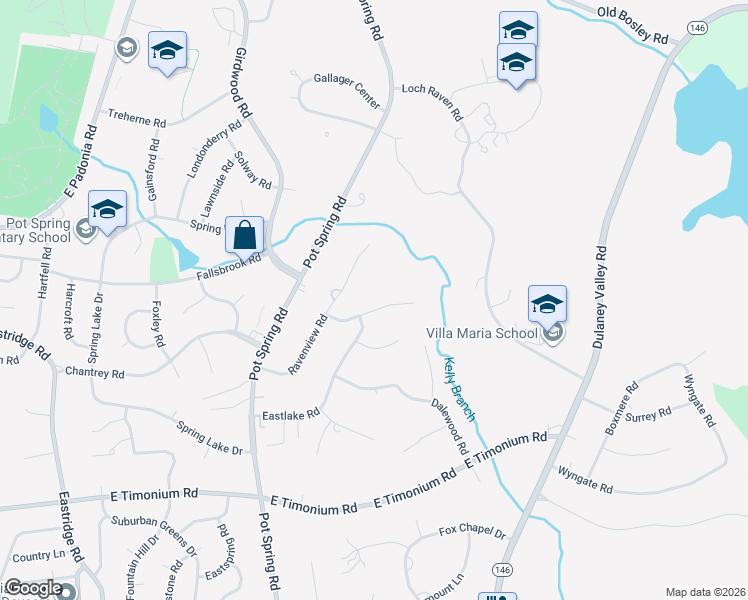 map of restaurants, bars, coffee shops, grocery stores, and more near 304 Overlook Drive in Lutherville-Timonium