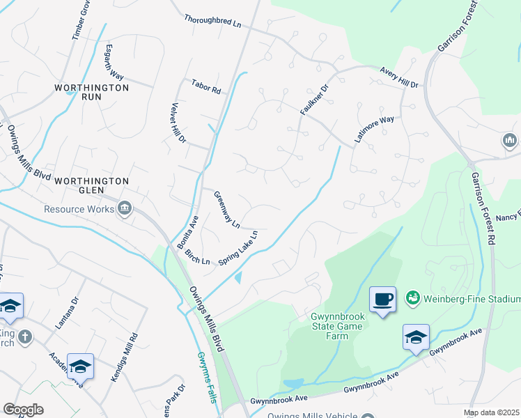 map of restaurants, bars, coffee shops, grocery stores, and more near 9 Oak Hill Court in Owings Mills