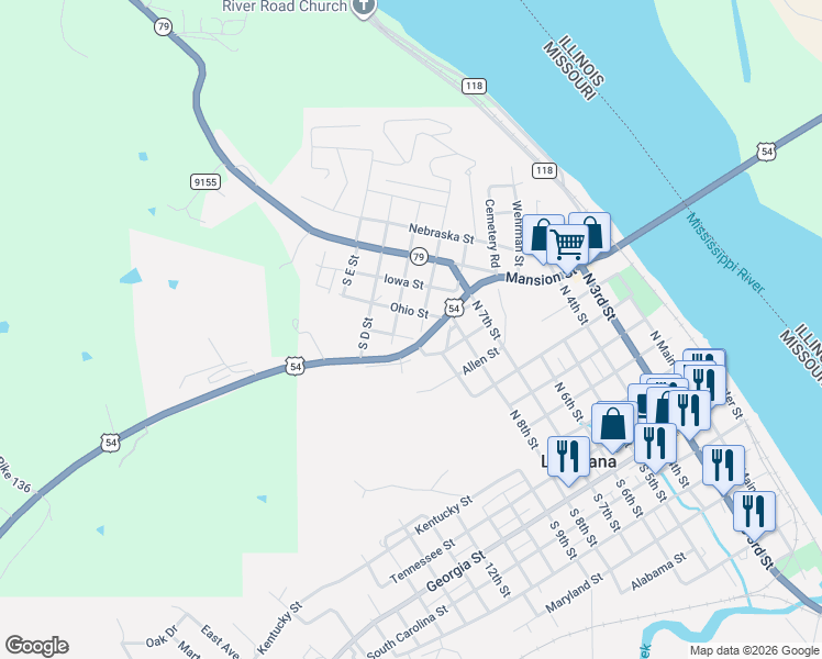 map of restaurants, bars, coffee shops, grocery stores, and more near 920 Ohio Street in Louisiana